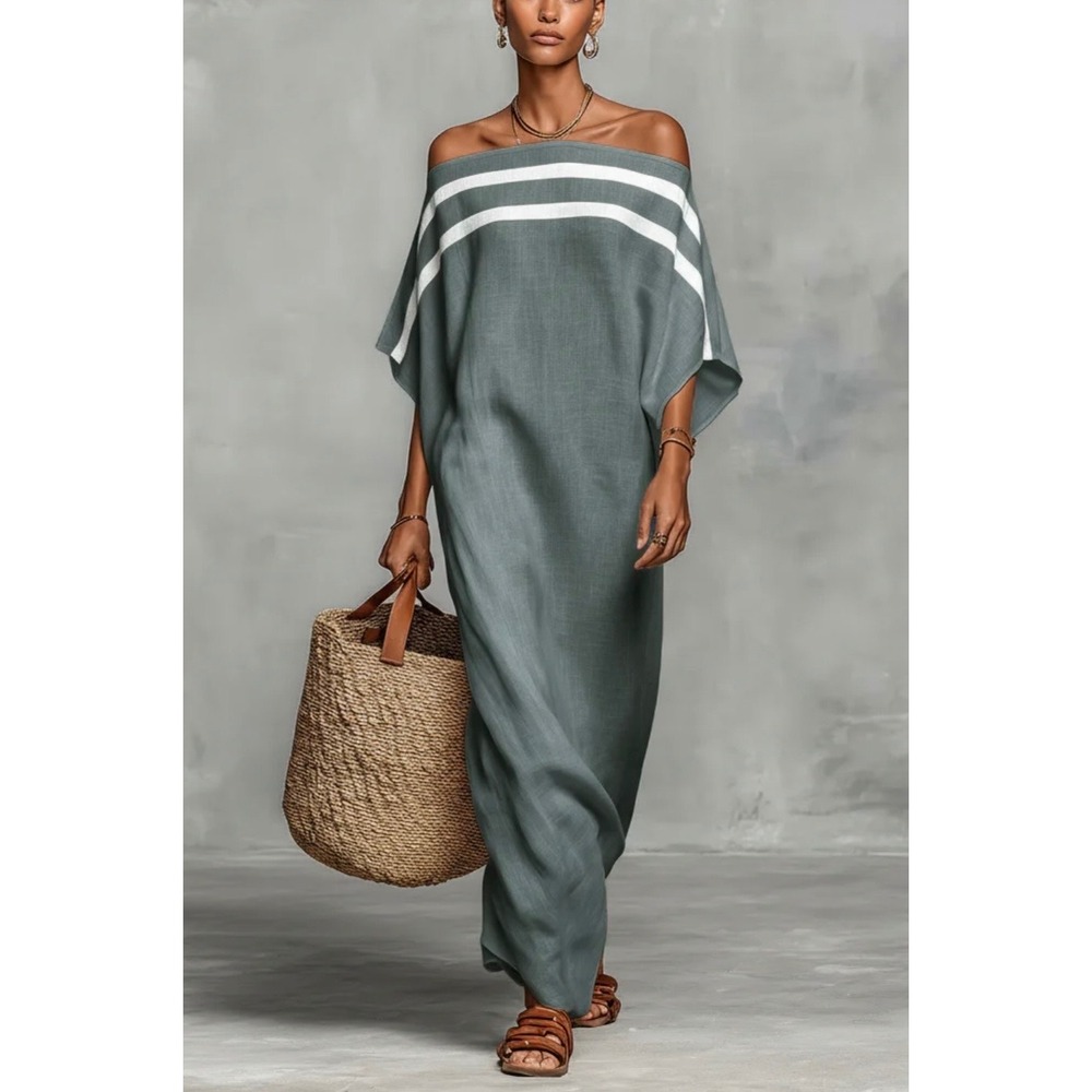 Modesees Womens Linen Blend Off-the-Shoulder Batwing Maxi Dress Gray XS $189